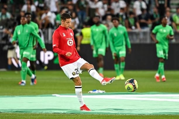 Domagoj BRADARIC of Lille warms up prior to the French Ligue 1 Uber Eats soccer match between Saint Etienne and Lille at Stade Geoffroy-Guichard on...