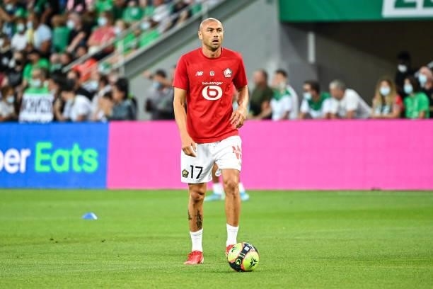 Burak YILMAZ of Lille warms up prior to the French Ligue 1 Uber Eats soccer match between Saint Etienne and Lille at Stade Geoffroy-Guichard on...