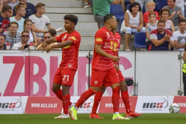 Karim Adeyemi of Salzburg celebrates after scoring a goal during the Admiral Bundesliga match between FC Red Bull Salzburg and SK Austria Klagenfurt...