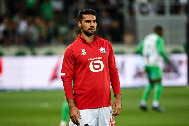 Zeki CELIK of Lille warms up prior to the French Ligue 1 Uber Eats soccer match between Saint Etienne and Lille at Stade Geoffroy-Guichard on August...