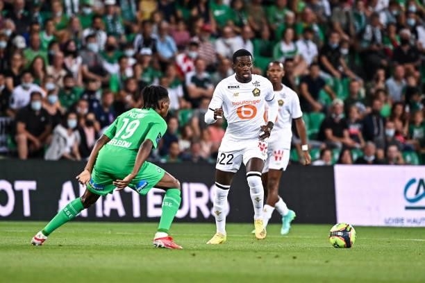 Timothy WEAH of Lille during the French Ligue 1 Uber Eats soccer match between Saint Etienne and Lille at Stade Geoffroy-Guichard on August 21, 2021...