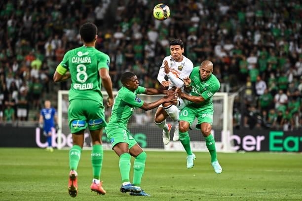 Benjamin ANDRE of Lille and Wahbi KHAZRI of Saint Etienne during the French Ligue 1 Uber Eats soccer match between Saint Etienne and Lille at Stade...
