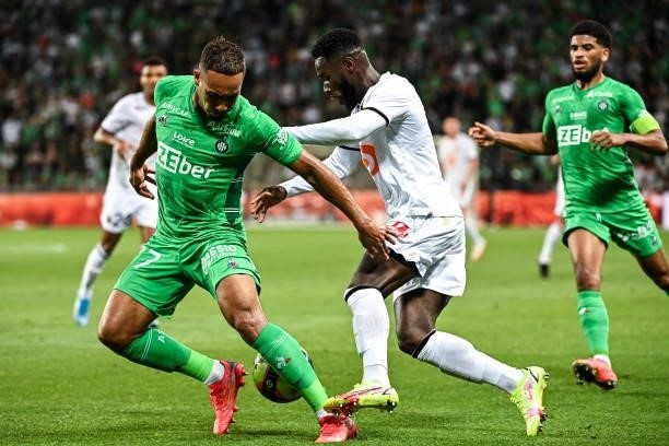 During the French Ligue 1 Uber Eats soccer match between Saint Etienne and Lille at Stade Geoffroy-Guichard on August 21, 2021 in Saint-Etienne,...