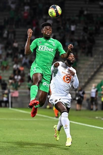 Saidou SOW of Saint Etienne and Jonathan BAMBA of Lille during the French Ligue 1 Uber Eats soccer match between Saint Etienne and Lille at Stade...