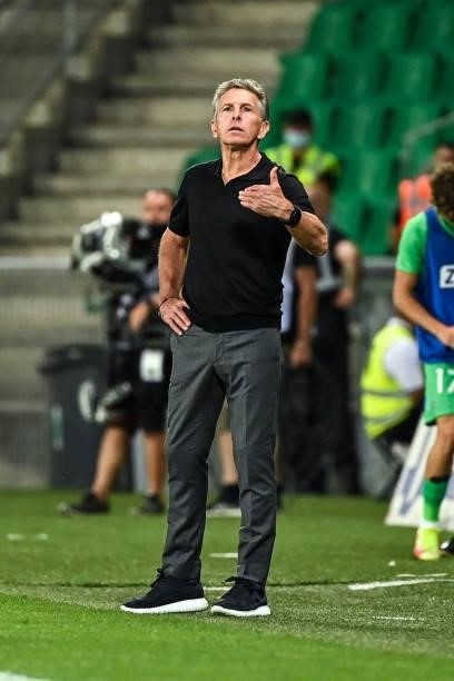 Claude PUEL head coach of Saint Etienne during the French Ligue 1 Uber Eats soccer match between Saint Etienne and Lille at Stade Geoffroy-Guichard...