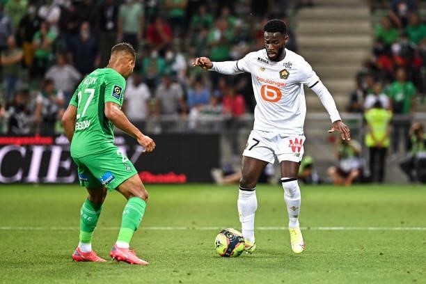 Jonathan BAMBA of Lille during the French Ligue 1 Uber Eats soccer match between Saint Etienne and Lille at Stade Geoffroy-Guichard on August 21,...
