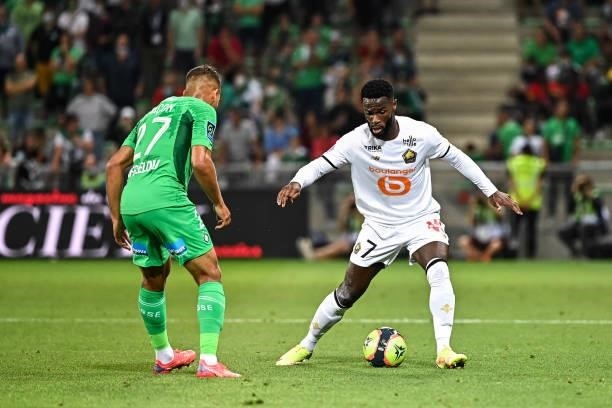 Jonathan BAMBA of Lille during the French Ligue 1 Uber Eats soccer match between Saint Etienne and Lille at Stade Geoffroy-Guichard on August 21,...