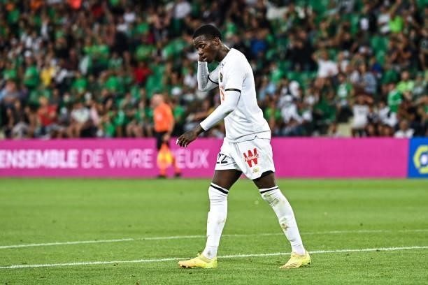 Timothy WEAH of Lille appears dejected during the French Ligue 1 Uber Eats soccer match between Saint Etienne and Lille at Stade Geoffroy-Guichard on...