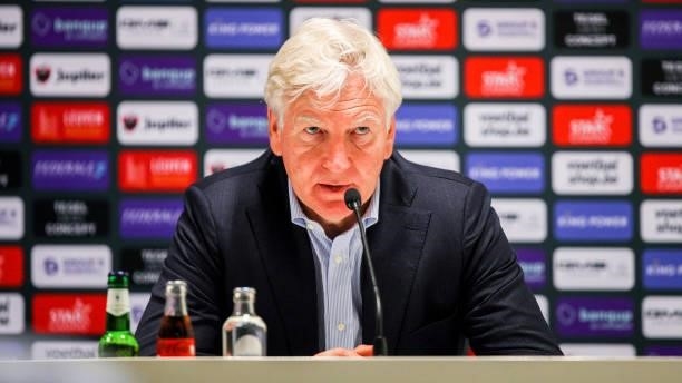 Manager Marc Brys of OH Leuven pictured during the press conference after the Jupiler Pro League match between OH Leuven and KAS Eupen at the King...