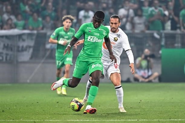 Lucas GOURNA of Saint Etienne and Yusuf YAZICI of Lille during the French Ligue 1 Uber Eats soccer match between Saint Etienne and Lille at Stade...