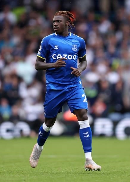 Moise Kean of Everton during the Premier League match between Leeds United and Everton at Elland Road on August 21, 2021 in Leeds, England.