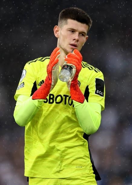 Illan Meslier of Leeds United during the Premier League match between Leeds United and Everton at Elland Road on August 21, 2021 in Leeds, England.
