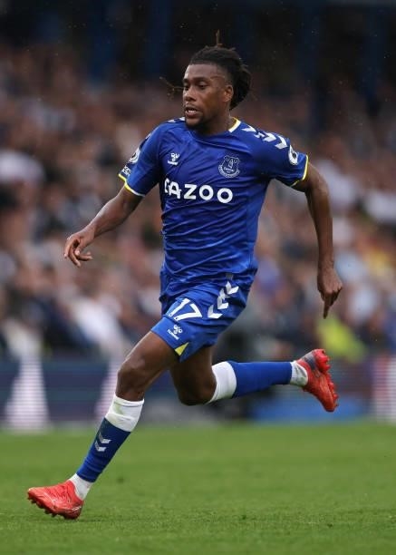 Alex Iwobi of Everton during the Premier League match between Leeds United and Everton at Elland Road on August 21, 2021 in Leeds, England.