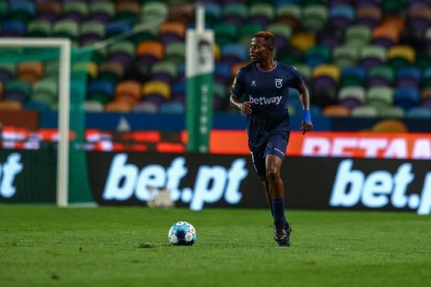 Chima Akas of Belenenses SAD during the Liga Bwin between Sporting CP and Belenenses SAD at Estadio Jose Alvalade on August 21, 2021 in Lisbon,...