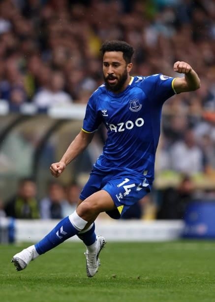 Andros Townsend of Everton during the Premier League match between Leeds United and Everton at Elland Road on August 21, 2021 in Leeds, England.