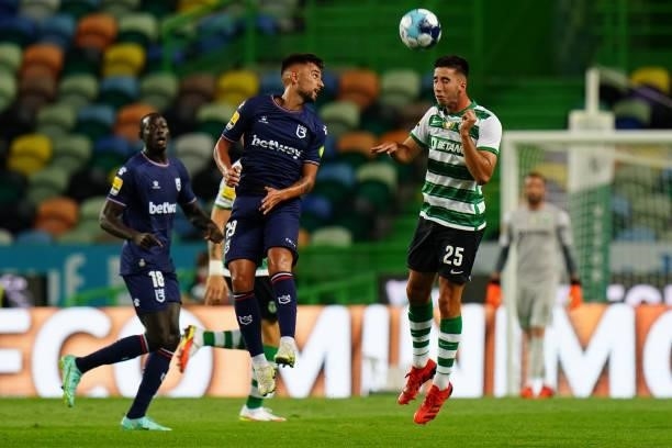 Goncalo Inacio of Sporting CP in action during the Liga Bwin match between Sporting CP and Belenenses SAD at Estadio Jose Alvalade on August 21, 2021...