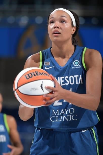 Napheesa Collier of the Minnesota Lynx shoots a free throw against the Chicago Sky on August 21, 2021 at the Wintrust Arena in Chicago, Illinois....