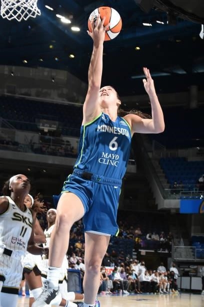 Bridget Carleton of the Minnesota Lynx drives to the basket against the Chicago Sky on August 21, 2021 at the Wintrust Arena in Chicago, Illinois....