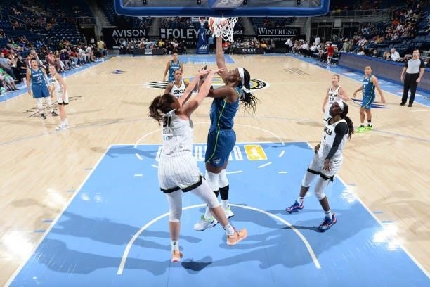 Sylvia Fowles of the Minnesota Lynx drives to the basket against the Chicago Sky on August 21, 2021 at the Wintrust Arena in Chicago, Illinois. NOTE...