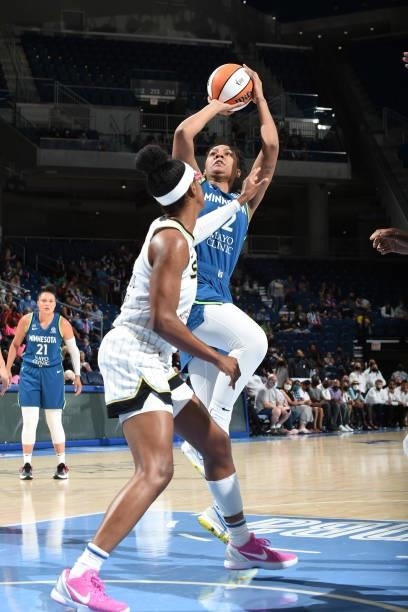 Damiris Dantas of the Minnesota Lynx shoots the ball against the Chicago Sky on August 21, 2021 at the Wintrust Arena in Chicago, Illinois. NOTE TO...