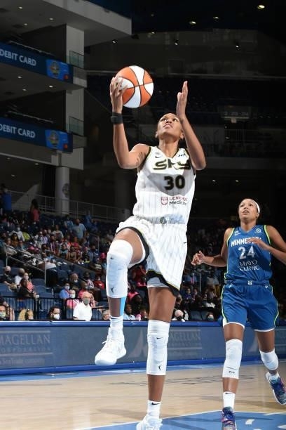 Azura Stevens of the Chicago Sky drives to the basket against the Minnesota Lynx on August 21, 2021 at the Wintrust Arena in Chicago, Illinois. NOTE...