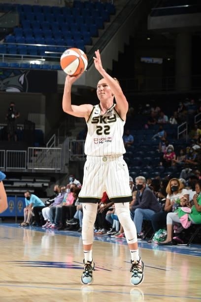 Courtney Vandersloot of the Chicago Sky shoots the ball against the Minnesota Lynx on August 21, 2021 at the Wintrust Arena in Chicago, Illinois....