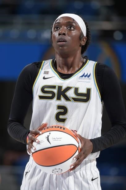 Kahleah Copper of the Chicago Sky looks to shoot a free throw against the Minnesota Lynx on August 21, 2021 at the Wintrust Arena in Chicago,...