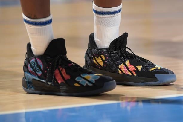 The sneakers of Ruthy Hebard of the Chicago Sky during the game against the Minnesota Lynx on August 21, 2021 at the Wintrust Arena in Chicago,...