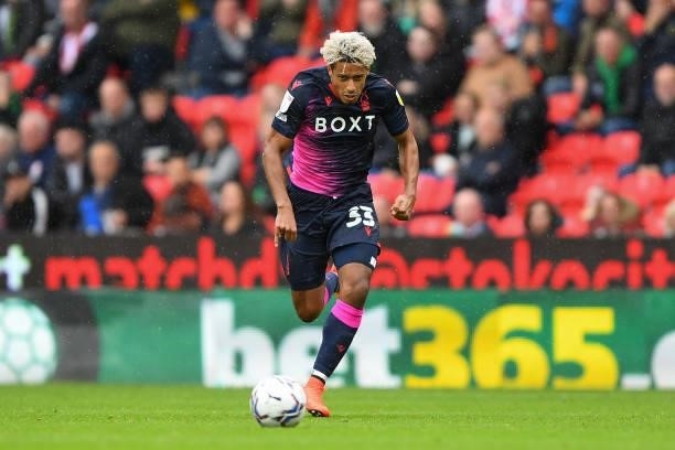 Lyle Taylor of Nottingham Forest in action during the Sky Bet Championship match between Stoke City and Nottingham Forest at the Bet365 Stadium,...