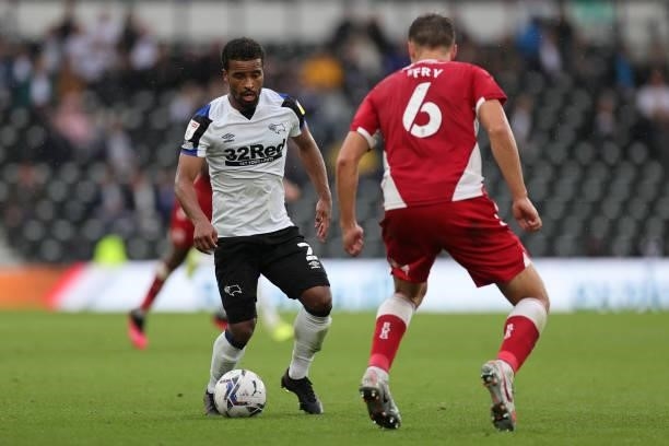 Nathan Byrne of Derby County runs with the ball during the Sky Bet Championship match between Derby County and Middlesbrough at Pride Park Stadium,...