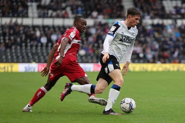 Max Bird of Derby County runs with the ball during the Sky Bet Championship match between Derby County and Middlesbrough at Pride Park Stadium,...