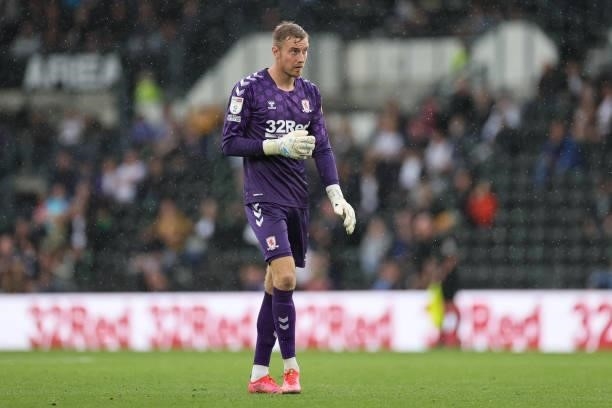 Joe Lumley of Middlesbrough during the Sky Bet Championship match between Derby County and Middlesbrough at Pride Park Stadium, Derby, UK, on 21st...