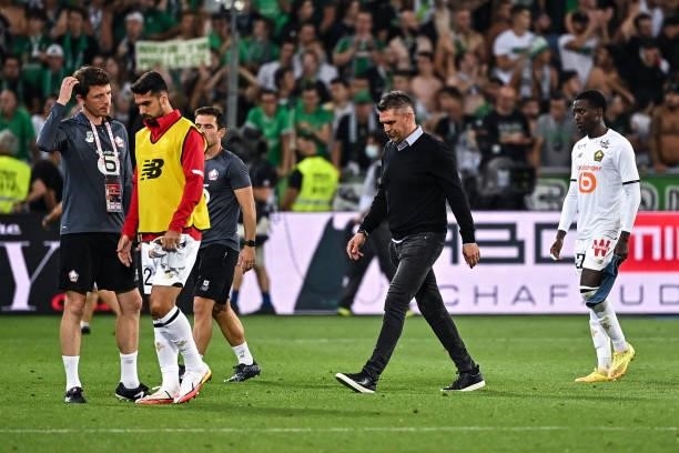 Jocelyn GOURVENNEC head coach of Lille appears dejeted on the pitch after the French Ligue 1 Uber Eats soccer match between Saint Etienne and Lille...