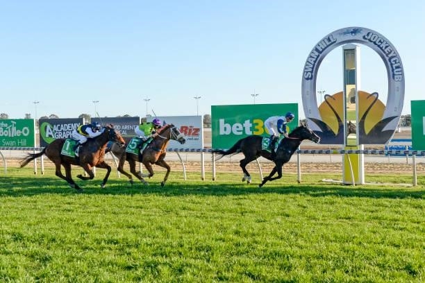 Dixie Built ridden by Teodore Nugent wins the The Bottle O Swan Hill 0 - 58 Handicap at Swan Hill Racecourse on August 22, 2021 in Swan Hill,...