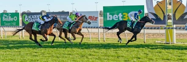 Dixie Built ridden by Teodore Nugent wins the The Bottle O Swan Hill 0 - 58 Handicap at Swan Hill Racecourse on August 22, 2021 in Swan Hill,...
