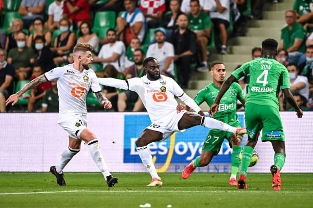 Of Lille and Jonathan IKONE of Lille during the French Ligue 1 Uber Eats soccer match between Saint Etienne and Lille at Stade Geoffroy-Guichard on...
