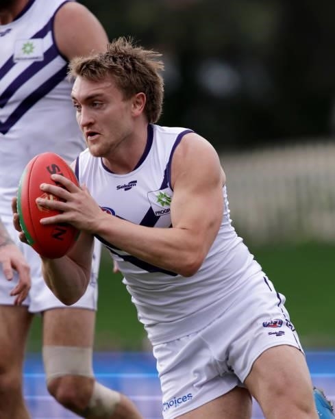 Mitch Crowden of the Dockers in action during the 2021 AFL Round 23 match between the St Kilda Saints and the Fremantle Dockers at Blundstone Arena...