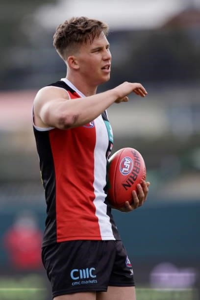 Jack Bytel of the Saints looks on during the 2021 AFL Round 23 match between the St Kilda Saints and the Fremantle Dockers at Blundstone Arena on...
