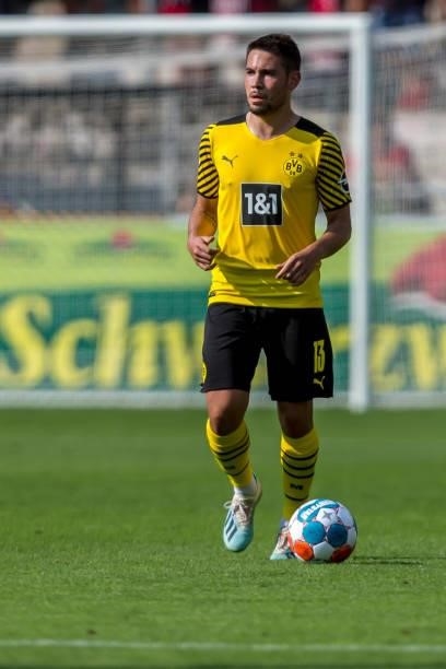Raphael Guerreiro of Borussia Dortmund controls the Ball during the Bundesliga match between Sport-Club Freiburg and Borussia Dortmund at SC-Stadion...