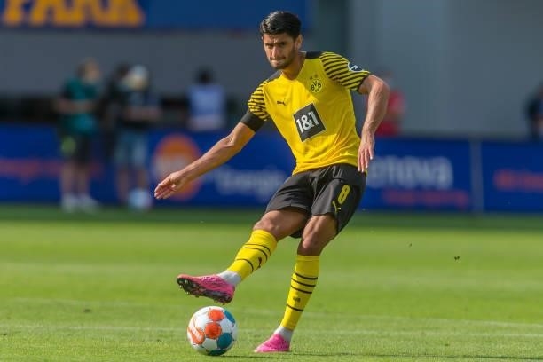 Mahmoud Dahoud of Borussia Dortmund controls the Ball during the Bundesliga match between Sport-Club Freiburg and Borussia Dortmund at SC-Stadion on...