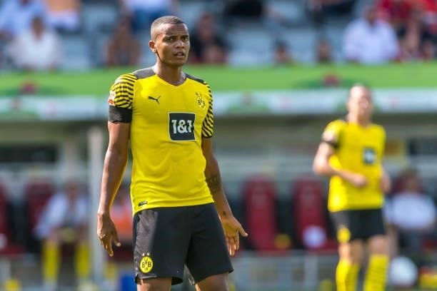 Manuel Akanji of Borussia Dortmund Looks on during the Bundesliga match between Sport-Club Freiburg and Borussia Dortmund at SC-Stadion on August 21,...