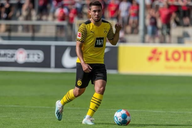 Raphael Guerreiro of Borussia Dortmund controls the Ball during the Bundesliga match between Sport-Club Freiburg and Borussia Dortmund at SC-Stadion...