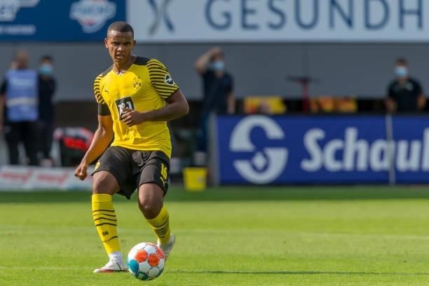 Manuel Akanji of Borussia Dortmund controls the Ball during the Bundesliga match between Sport-Club Freiburg and Borussia Dortmund at SC-Stadion on...