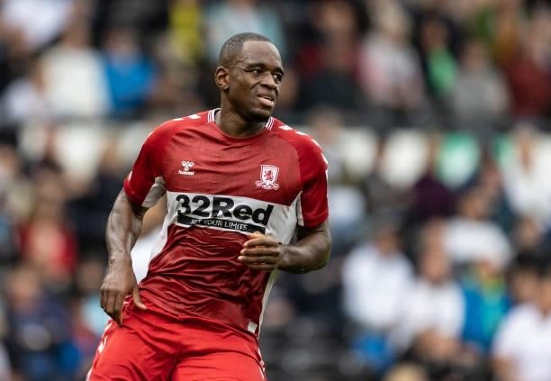 Middlesbrough's Uche Ikpeazu looks on during the Sky Bet Championship match between Derby County and Middlesbrough at Pride Park Stadium on August...