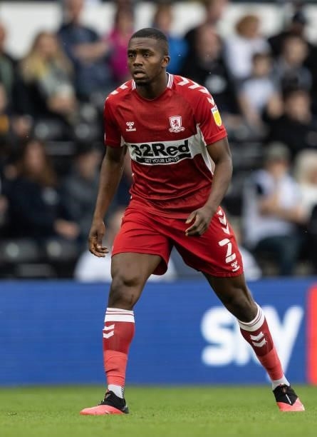 Middlesbrough's Anfernee Dijksteel looks on during the Sky Bet Championship match between Derby County and Middlesbrough at Pride Park Stadium on...
