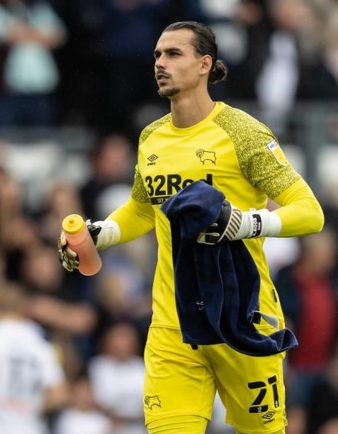 Derby County's goalkeeper Kelle Roos during the Sky Bet Championship match between Derby County and Middlesbrough at Pride Park Stadium on August 21,...