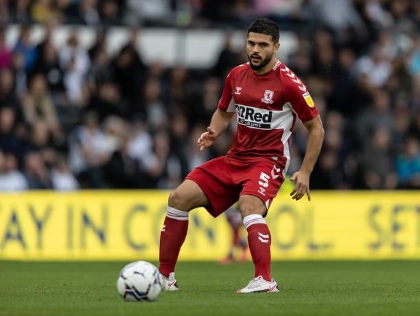 Middlesbrough's Sam Morsy looks on during the Sky Bet Championship match between Derby County and Middlesbrough at Pride Park Stadium on August 21,...