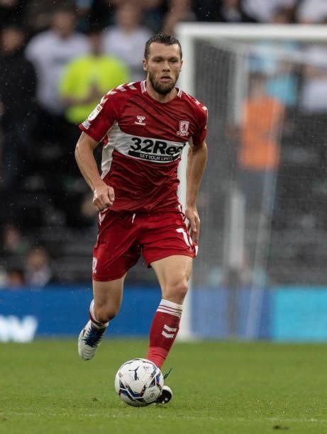 Middlesbrough's Jonathan Howson breaks during the Sky Bet Championship match between Derby County and Middlesbrough at Pride Park Stadium on August...