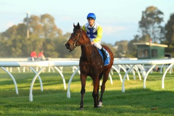 Fizzar ridden by Jack Martin returns to the mounting yard after winning the Mason Park 0 - 58 Handicap at Wangaratta Racecourse on August 21, 2021 in...