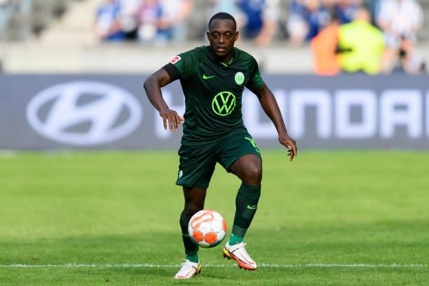 Jerome Roussillon of VfL Wolfsburg controls the ball during the Bundesliga match between Hertha BSC and VfL Wolfsburg at Olympiastadion on August 21,...
